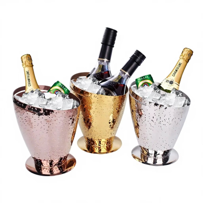Stainless Steel Hammered Conical Ice Bucket, Thickened Polished Champagne Beer Cooler for Wedding Banquet KTV Party, Custom Logo Acceptable