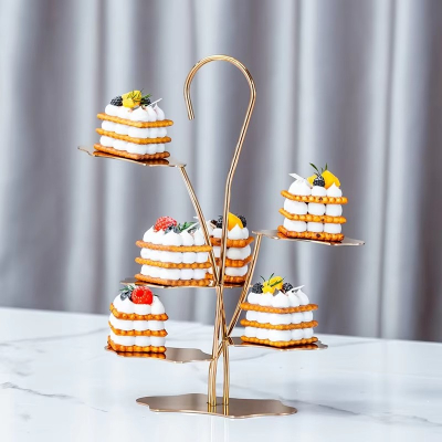 Wholesale European-style Gold Stainless Steel Dessert Display Stand Multi-tiered for Afternoon Tea Pastry Rack Banquet Cake